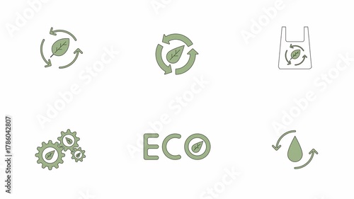 Set of animated icons for ecology theme. Video clip with alpha channel.