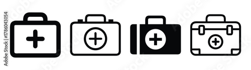 First aid kit medical supplies emergency kit healthcare equipment safety kit first aid box icon set