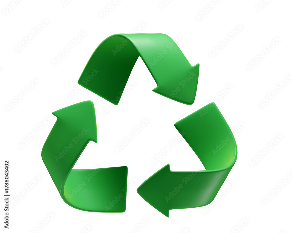 Obraz premium Green 3d Recycling Codes. Recycling Symbol on a transparent background. Mobius tape for Packaging Marking. 3d Icon for sorting and recycling. Secondary use. 3d render 