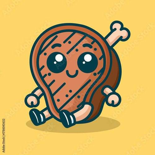 Cute Beef Steak Mascot Cartoon Vector Art, Illustration and Graphic