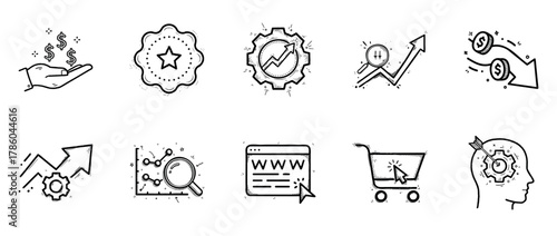 Business growth and e-commerce icons set: investment, success, and innovation themes