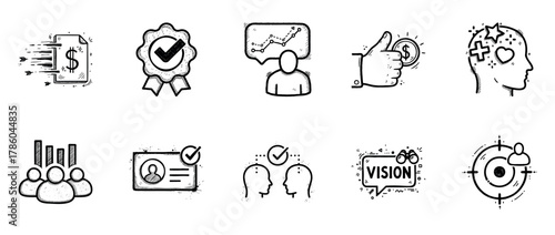 Set of business and personal development icons in sketch style