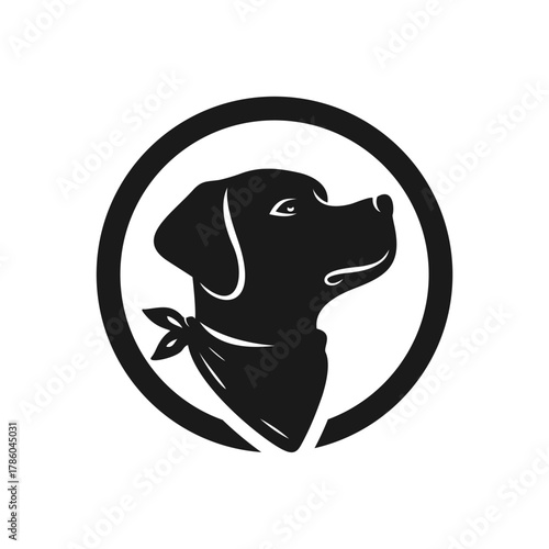 Dog Head Bandana Circle Logo.
A bold black dog head in profile with a bandana inside a circle, symbolizing loyalty and companionship.