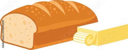 Loaf of bread with butter for breakfast meal
