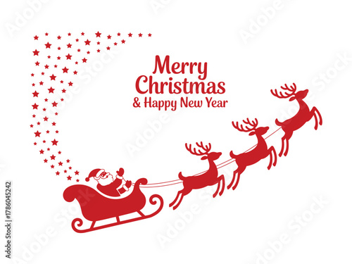 Santa Claus flying in his sleigh pulled by reindeer, spreading holiday cheer and festive wishes.