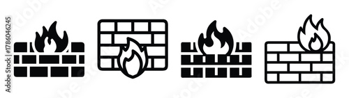 Firewall security system network protection brick wall flame security network firewall concept