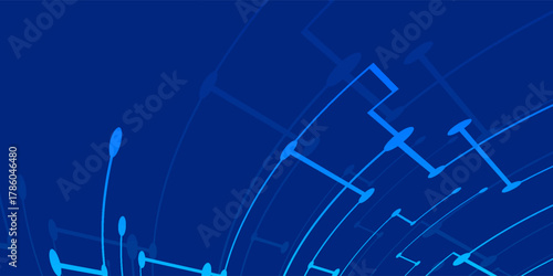 Abstract technology background with various technological elements in blue color. Technological innovation. high-tech communication concept. circular network circuit