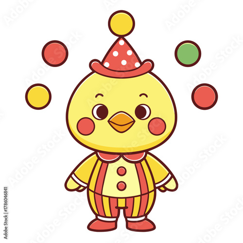 Cute Circus Bird Adorable Juggling Chicken Character Illustration