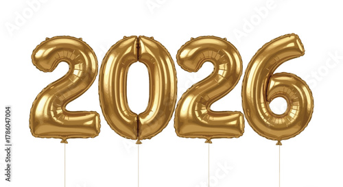 Celebrate 2026 New Year with golden balloon numbers for party invitations and festive decorations