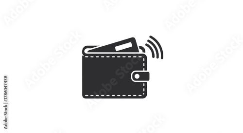 Digital wallet icon with a credit card and wireless signal waves indicating contactless payment technology