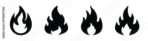 Black fire flame vector illustration set design for graphic element and decorative art design