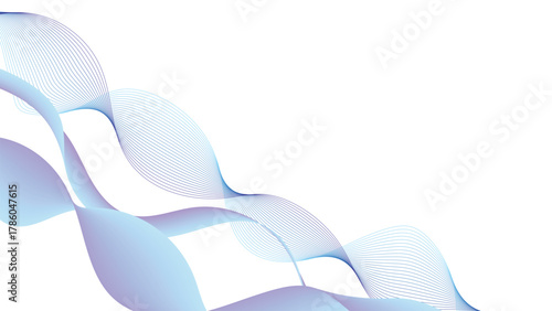 Clean white background with elegant, translucent blue and purple abstract flowing lines.