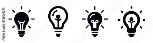 Vector light bulb icon set illustration idea innovation design creative solution energy concept drawing