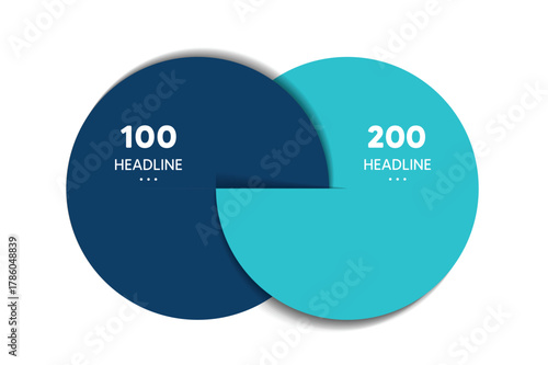 Two business elements banner, template. 2 steps design, chart, infographic, step by step number option, layout. 3D cyrcle style.