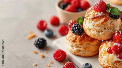 Wallpaper Mural Freshly baked scones with berries and cream Torontodigital.ca