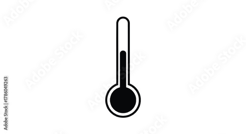 Simple black and white icon of a thermometer with a filled bulb and a column indicating temperature measurement
