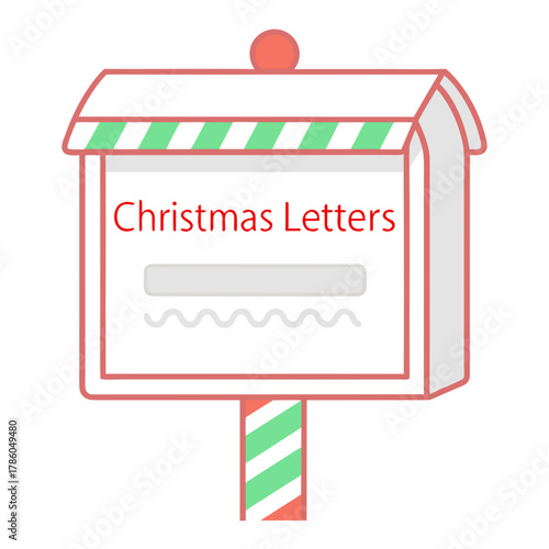Vector illustration of a festive holiday letterbox with candy cane stripes for sending Christmas mail and season's greetings