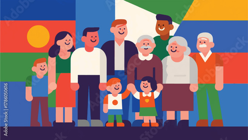 Illustration Of A Large Family Standing Vector Design Template