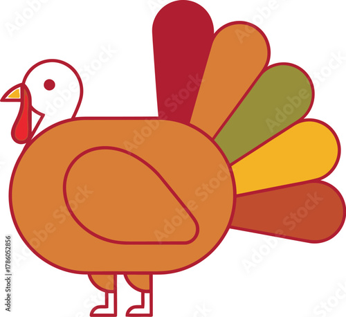 Cartoon turkey with colorful tail for thanksgiving