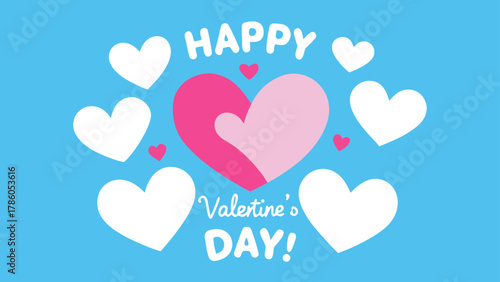 Illustration featuring happy valentine's day text and hearts on a light blue color background design