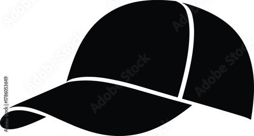 Black baseball cap silhouette isolated on white headwear