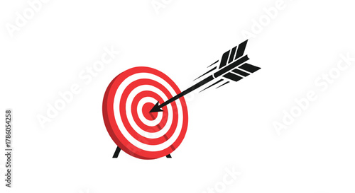 A black arrow hitting the bullseye of a red and white target symbolizing success and achievement