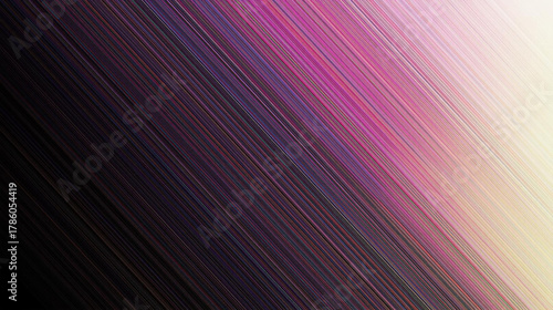Modern vector illustration of a vibrant diagonal line pattern with a smooth color gradient from black to pink and cream