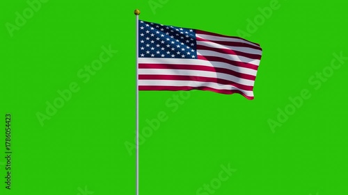 America flag animation with green screen background 4k American waving flag cloth footage with a pole 
