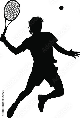 Black silhouette of a male tennis player hitting a ball
