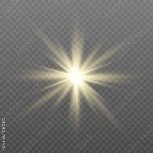 Golden glowing star twinkle above a radiant lens flare. Tiny sparkles enhance the magical effect. Perfect for cosmic or fantasy illustrations.