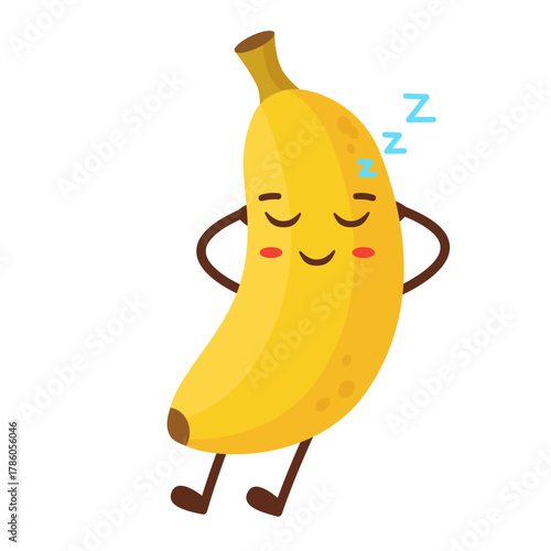 Sleeping Banana Cartoon Character  Flat Illustration
