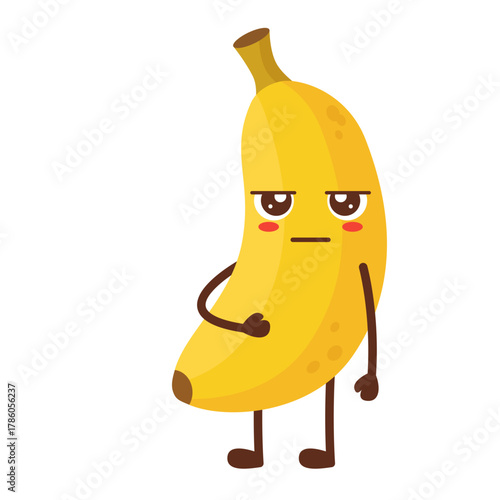 Cartoon Banana Character with a Disapproving Expression Flat Illustration