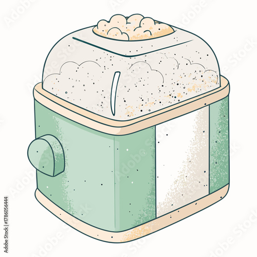 Popcorn maker with popped corn in vintage style and green color  