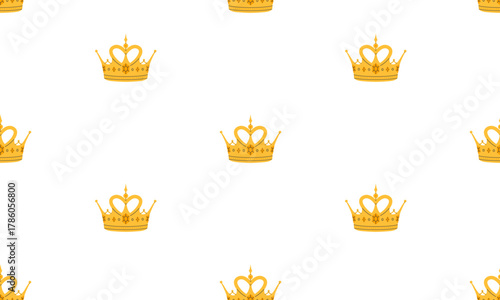 Crown seamless pattern. Golden royal jewels headdress background. Symbol of king, queen, prince and princess. Aristocratic, coronation, monarchy concept. Hand drawn flat vector illustration