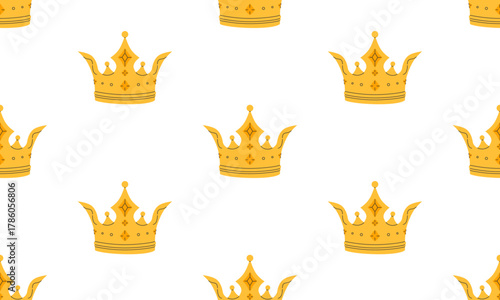 Crown seamless pattern. Golden royal jewels headdress background. Symbol of king, queen, prince and princess. Aristocratic, coronation, monarchy concept. Hand drawn flat vector illustration