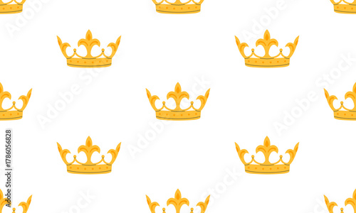 Crown seamless pattern. Golden royal jewels headdress background. Symbol of king, queen, prince and princess. Aristocratic, coronation, monarchy concept. Hand drawn flat vector illustration