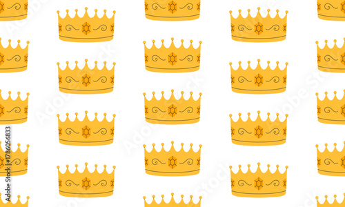 Crown seamless pattern. Golden royal jewels headdress background. Symbol of king, queen, prince and princess. Aristocratic, coronation, monarchy concept. Hand drawn flat vector illustration
