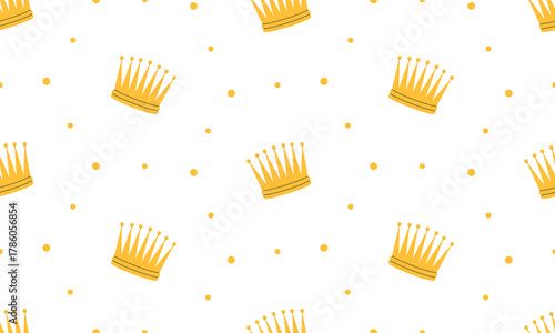 Crown seamless pattern. Golden royal jewels headdress background. Symbol of king, queen, prince and princess. Aristocratic, coronation, monarchy concept. Hand drawn flat vector illustration