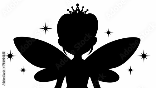Enchanting fairy silhouette with sparkling crown, a magical design element perfect for whimsical projects and creative fantasy themes, originally a vector graphic