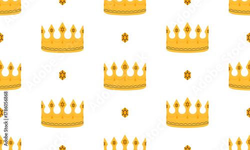 Crown seamless pattern. Golden royal jewels headdress background. Symbol of king, queen, prince and princess. Aristocratic, coronation, monarchy concept. Hand drawn flat vector illustration