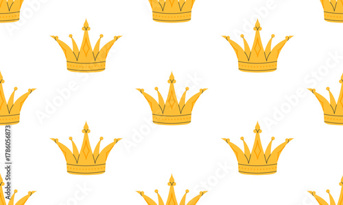 Crown seamless pattern. Golden royal jewels headdress background. Symbol of king, queen, prince and princess. Aristocratic, coronation, monarchy concept. Hand drawn flat vector illustration