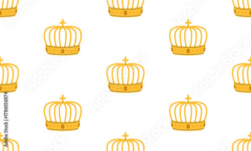 Crown seamless pattern. Golden royal jewels headdress background. Symbol of king, queen, prince and princess. Aristocratic, coronation, monarchy concept. Hand drawn flat vector illustration