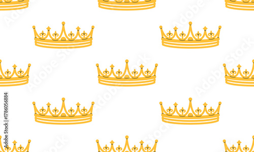 Crown seamless pattern. Golden royal jewels headdress background. Symbol of king, queen, prince and princess. Aristocratic, coronation, monarchy concept. Hand drawn flat vector illustration