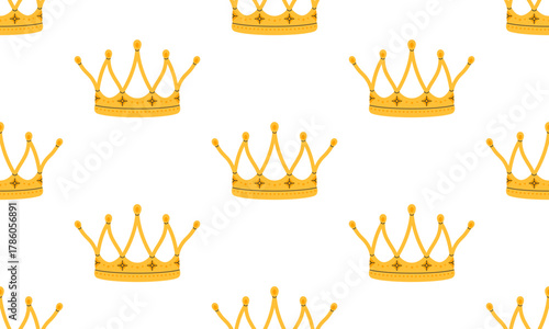 Crown seamless pattern. Golden royal jewels headdress background. Symbol of king, queen, prince and princess. Aristocratic, coronation, monarchy concept. Hand drawn flat vector illustration