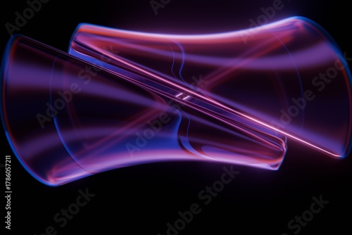 Foto Vibrant purple and blue glowing translucent abstract ribbons twist and interlace
