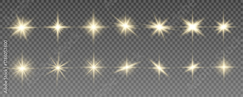 Glowing golden shimmer trail with bright glitter and sparkle glow. Transparent festive light for celebration design. PNG vector.