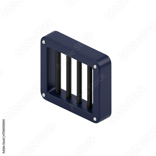 Prison Bars Icon 3D Rendered Dark Blue Jail Window with Black Bars