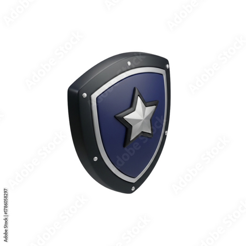 Shield Icon with Star - 3D Render Illustration for Protection and Security Concepts