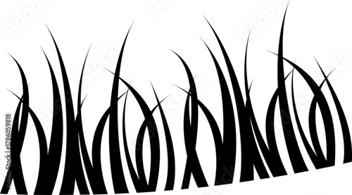 Abstract black silhouette of grass blades border isolated on white