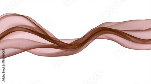 Brown Silk Ribbon Flowing Elegantly Across a White Canvas A Soft & Dynamic Design Element